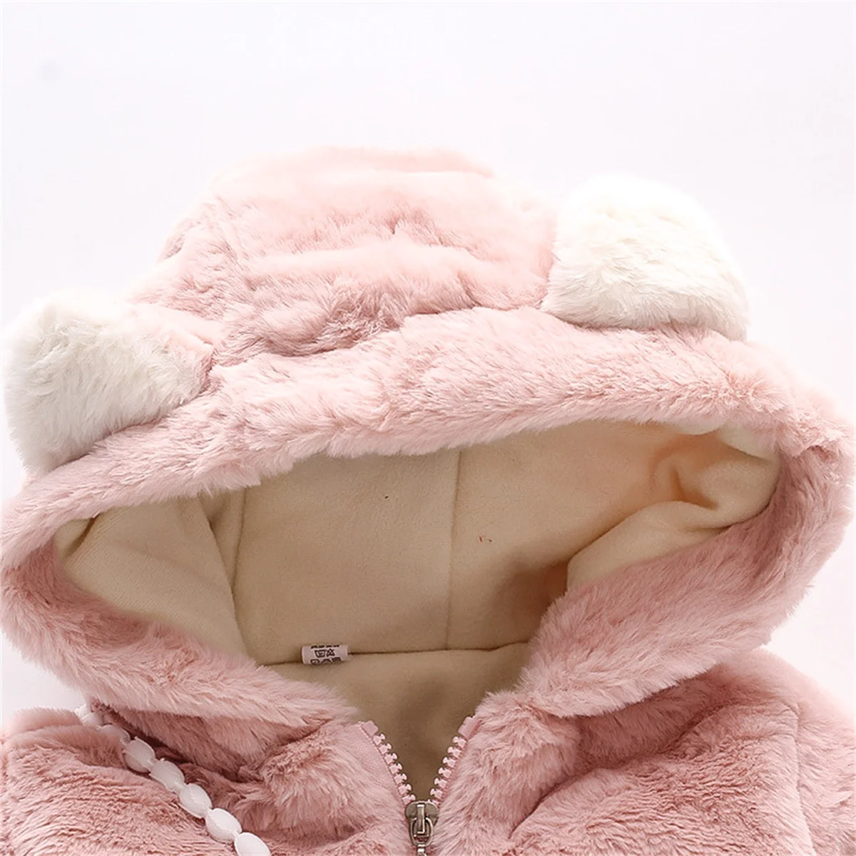 Winter 2-piece/set baby girl jacket bag baby girl cat ear hood zipper solid color woolen cotton jacket