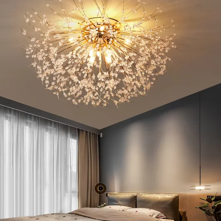 LED G9 Firework Chandelier Dandelion Pendant Lamp Living Room Bedroom Ceiling Light with Crystal Branches for Room Decor Lustre
