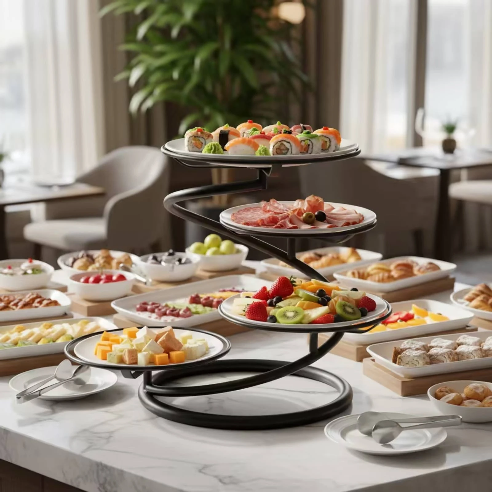Tiered Serving Stand Multi-Level Spiral Serving Stand Tabletop Space-Saving for Hosts, Parties, Buffets view 4