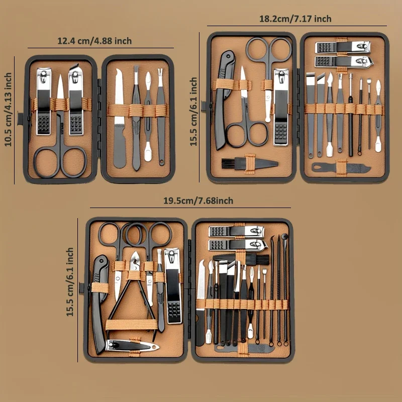 7/16/18-teiliges Maniküre-Set aus Edelstahl, professionelles Pediküre-Set, Nagelpflegeset, Clippers-Set mit schwarzem PU-Lederetui