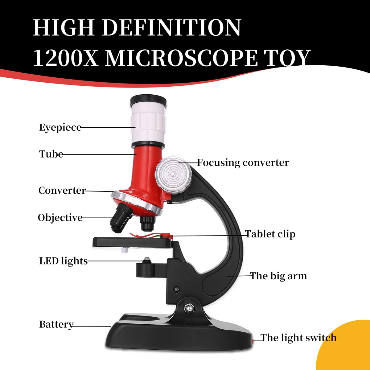 Kit de Microscope pour Enfant, Jouets d'École Primaire, Équipement d'Expérimentation Scientifique de Seattle, 1200 Fois