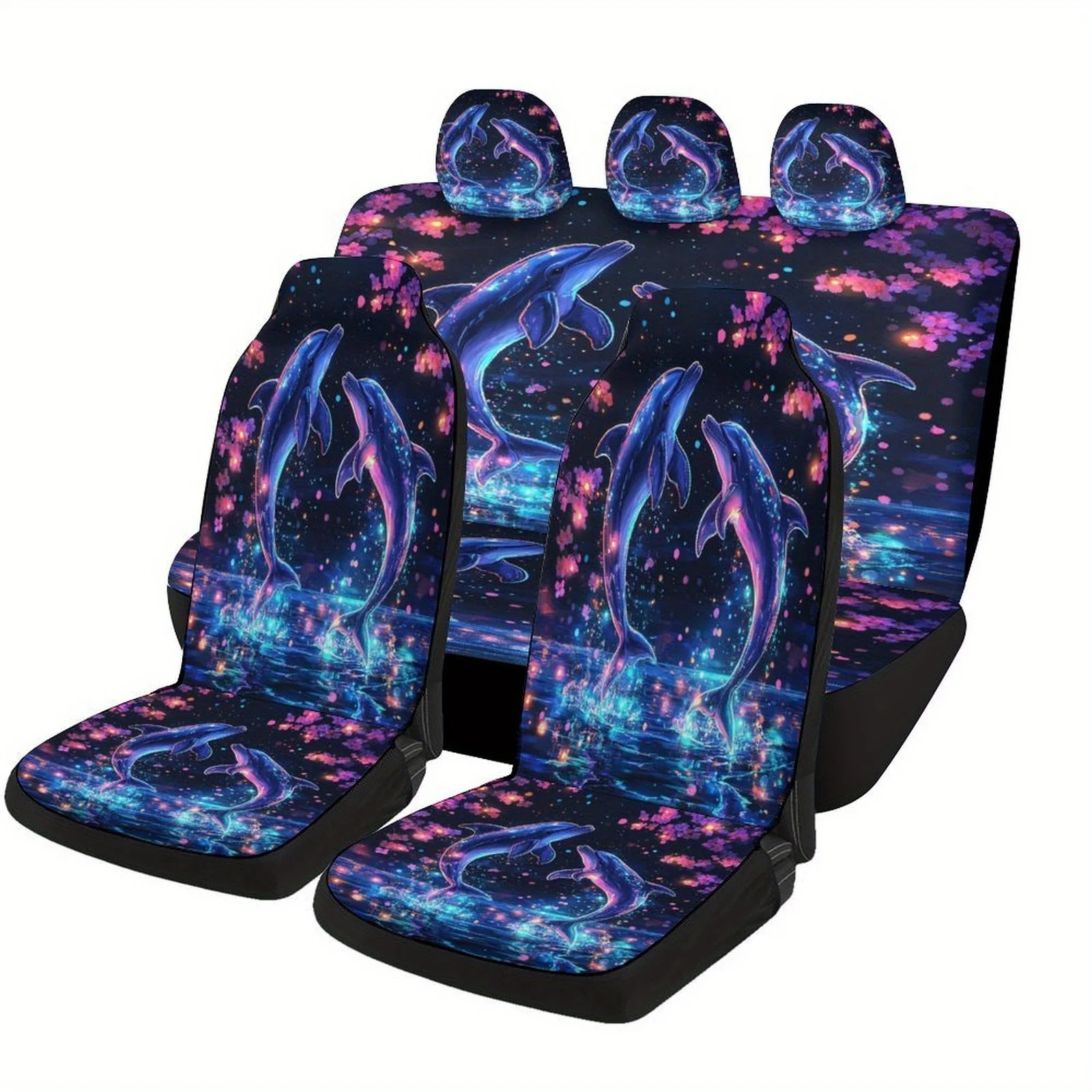 

Enchanted Dolphins Themed Car Seat Cover Set For Most Cars, Fashion Novelty Car Seat Protector Covers Full Set, Universal Car Se