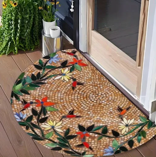 Machine Washable Polyester Semi-circular Carpet Door Mat and Floor Mat for Bedrooms Rooms Corridors and Courtyards