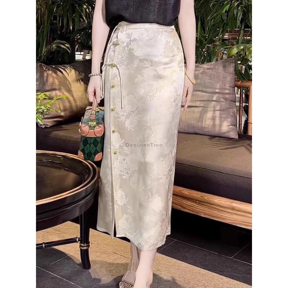 

2025 новая китайская улучшенная стильная улучшенная юбка Cheongsam, женская ретро Cheongsam на пуговицах, жаккардовая элегантная полуюбка средней длины