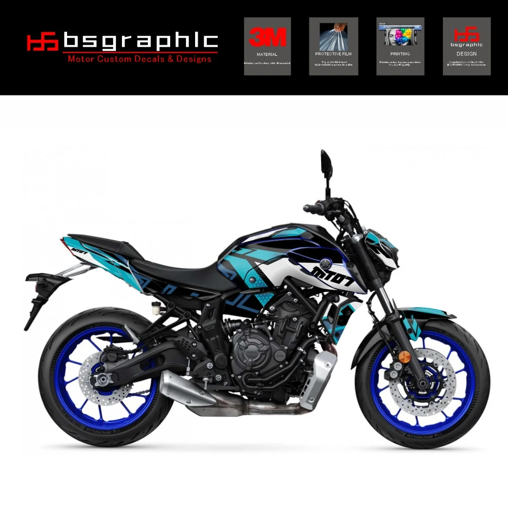 

For Yamaha Mt-07 MT07 2021-2024 23 22 Motorcycle Body Fairing Protective Sticker Decal Street Bike Sanctuary Graphic Kit Blue