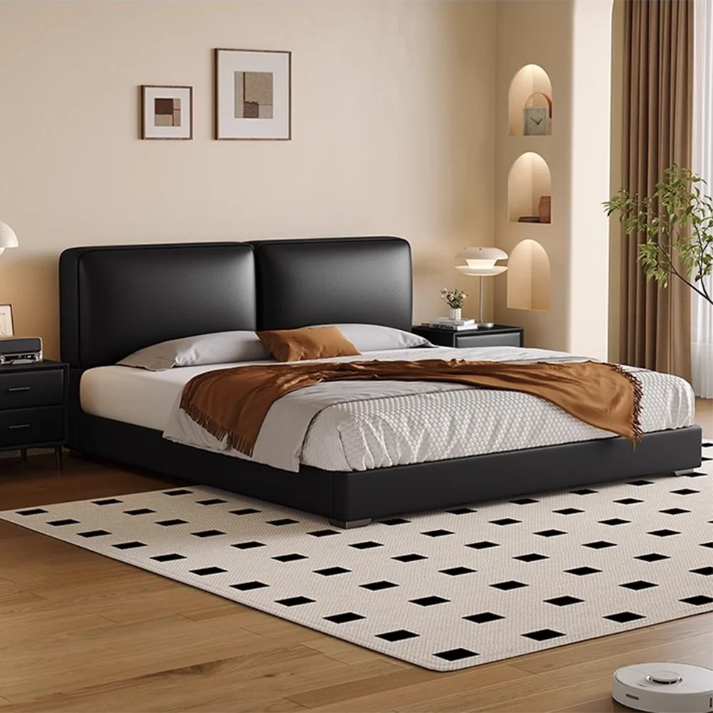 Italian minimalist design microfiber leather bed minimalist modern apartment master bedroom king and double up-holstered beds