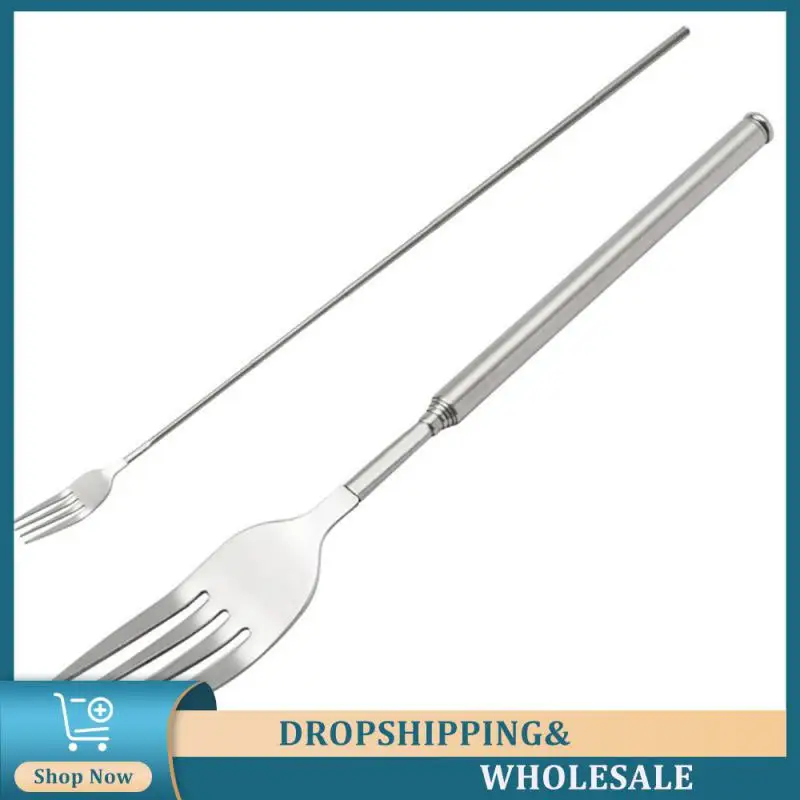 Long Cutlery Fork Stainless Steel Food Fork Sliver Kitchen Accessories Panelas Para Cozinha Conjunto Telescopic Food Fork