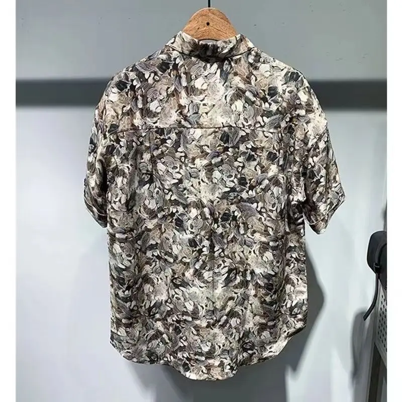 Handsome Model Thin Fashion Loose Casual Flower Color Short Sleeved Shirt Men