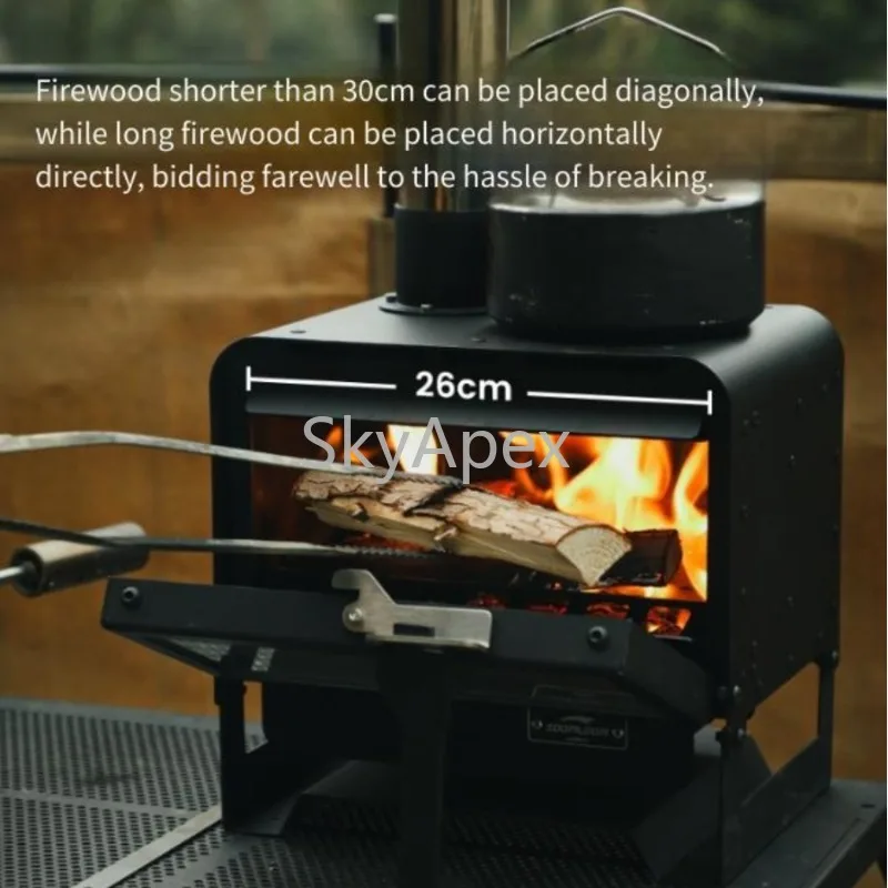 Black  Small  Tabletop  Wood  Burning Stove - Portable Heavy Duty Rustproof Heating & Fire Viewing Fireplace for Outdoor Camping
