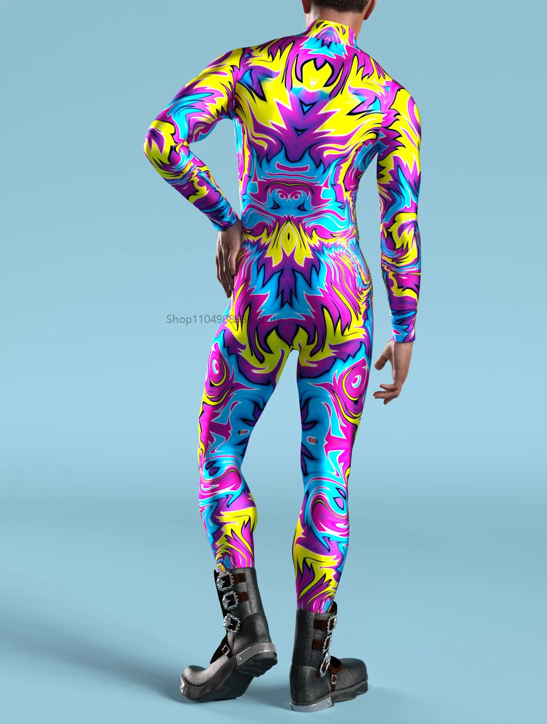 Turbo Shock Liquid Costume Colorful Rainbow Abstract Geometry 3D Print Sexy Skinny Jumpsuit Holiday Party Cosplay Fancy Bodysuit view 5