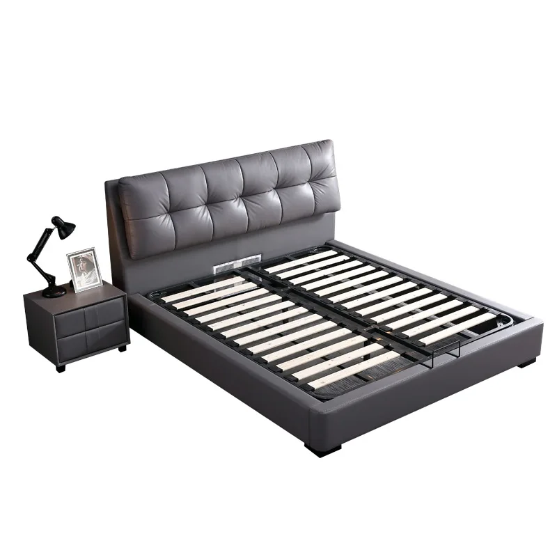 Double wedding bed simple modern master bedroom furniture flush edge bed leather soft bed