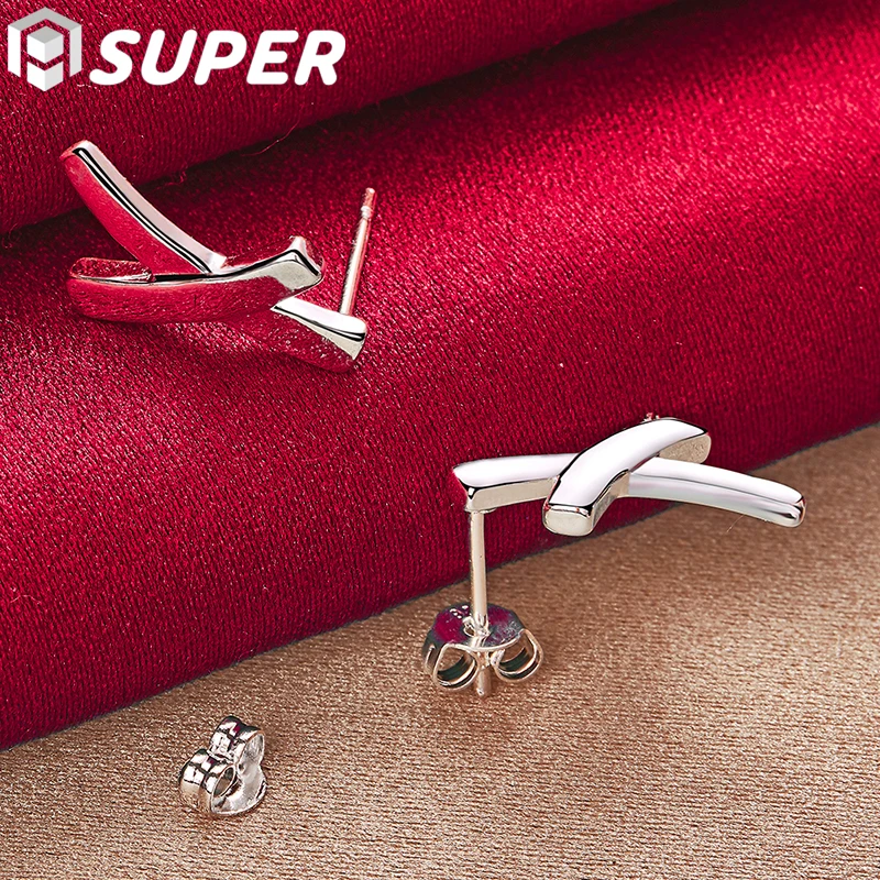 

925 Sterling Silver Cross X Stud Earring For Women Fashion Charm Wedding Engagement Party Jewelry