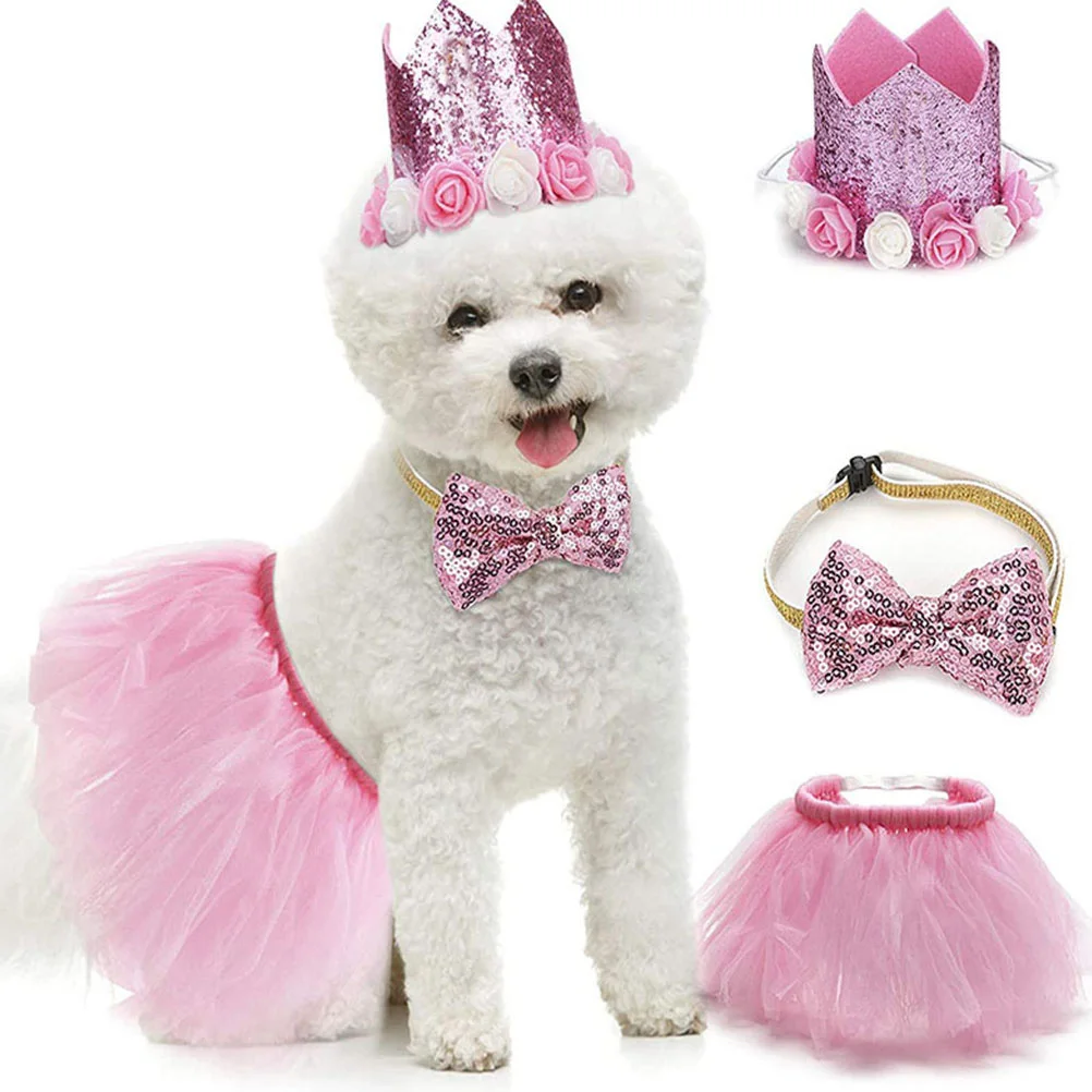 

1Set Pet Birthday Hat Skirt Combo Adorable Bright Color Dog Party Decorations Gift Idea Supplies Pet Birthday Hat