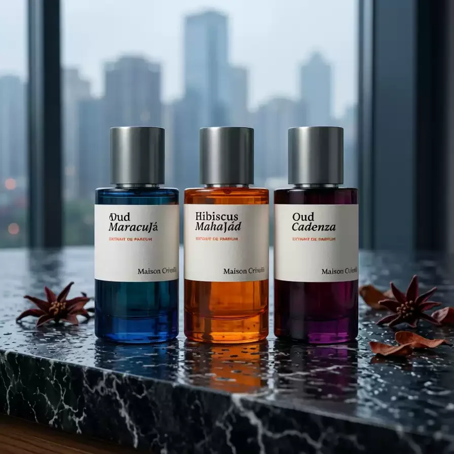 Perfume Oud de Lujo Maison Crivelli, Aroma Oriental Floral Amaderado con Hibisco, Variantes Ricas con Extrait, Aroma Único