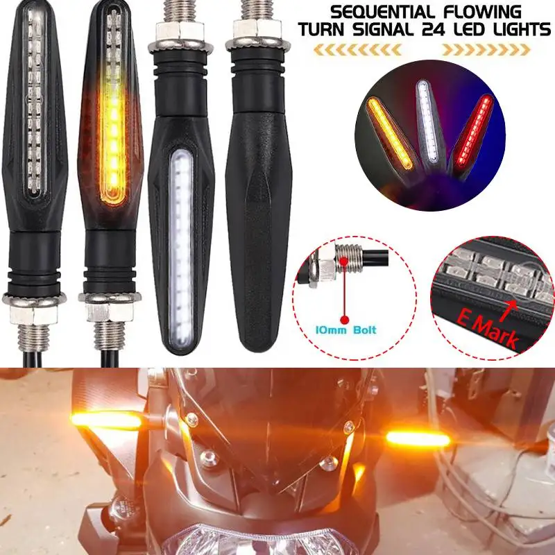 Motorcycle Turn Signals Lights Built Relay Flasher Motorcycle 24LED Flowing Water Blinker 12V 10mm Moto Indicator Turn Signal 