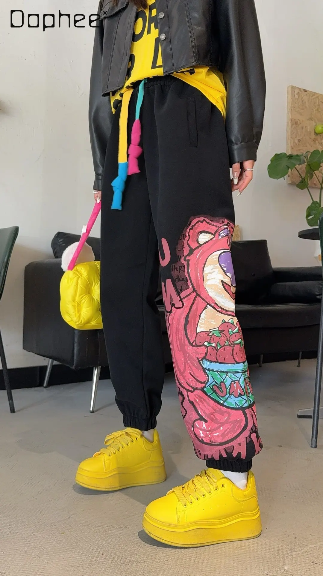 

Drawstring Cartoon Print Sweatpants for Women Autumn Korean Style Trendy Versatile Casual Pants Loose Jogger Sports Pants