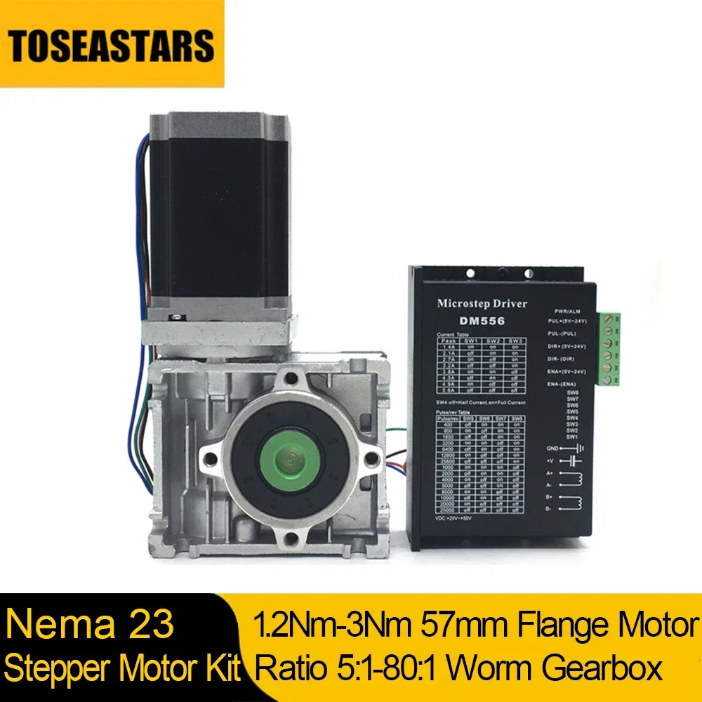 

Nema 23 Motor Worm Gearbox Driver Kit NMRV030 Gear Reducer Ratio 5:1-80:1 Stepper Motor 1.2 2.2Nm 3Nm 2-phase Hybrid Motor DM556