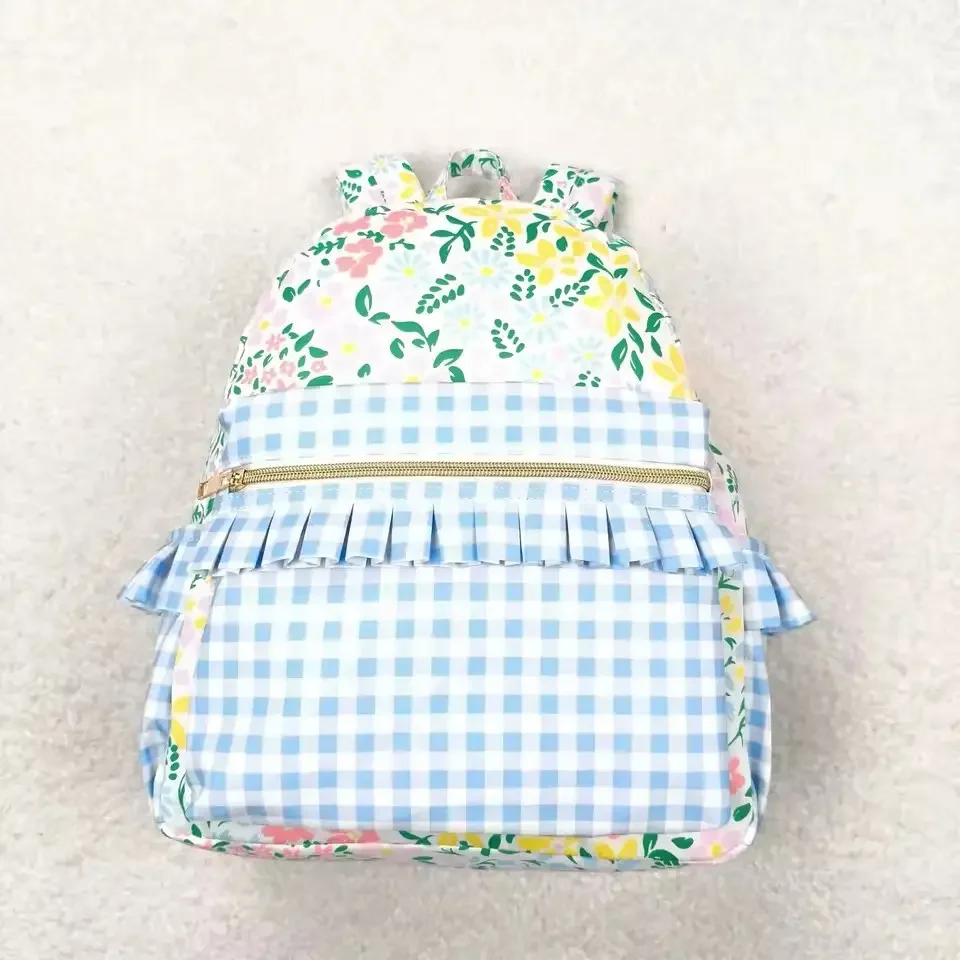 

Children Plaid Flower Print Backpack Boy and Girls Zipper Waterproof Backpack Toddler Ruffle School Book Bags