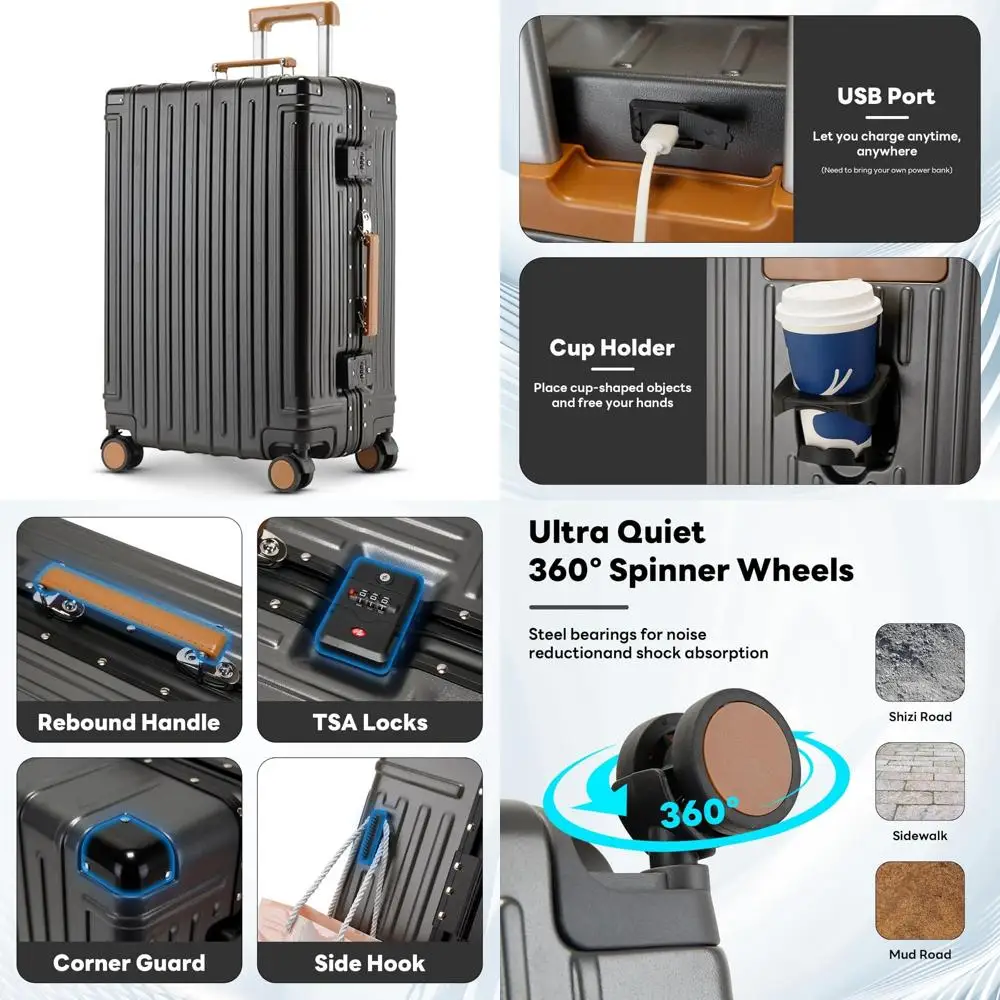 

Легкая 20-дюймовая ручная кладь, одобренная TSA, с USB-портом и подстаканником для удобства в путешествиях