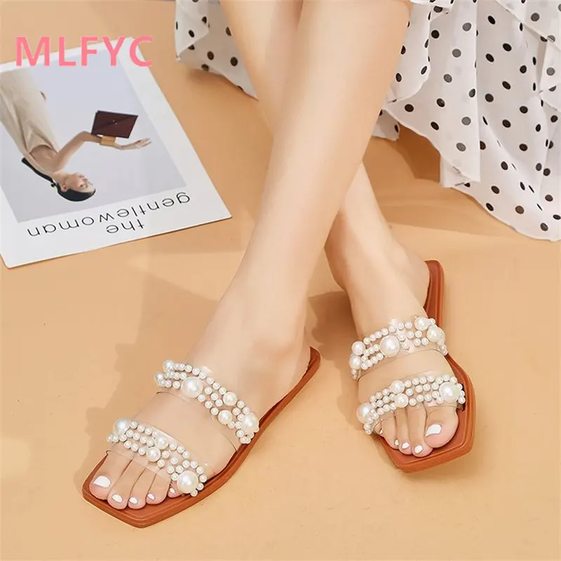 2023 Women's flat casual pearl slippers ladies fashionable fish-mouth shoes comfortable and simple woman sandals