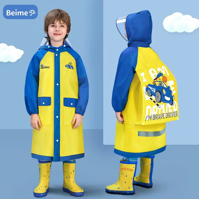 Children's raincoat New style suit for boys and girls Thickened waterproof full body boys' primary school with schoolbag poncho