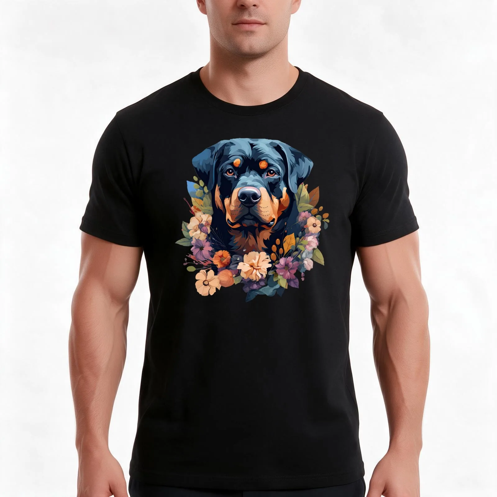 Gorgeous Rottweiler T-Shirt, Summer Casual Cotton Tee, Oversized Streetwear Tops, Vintage Graphic Print, Loose Fit Short Sleeve