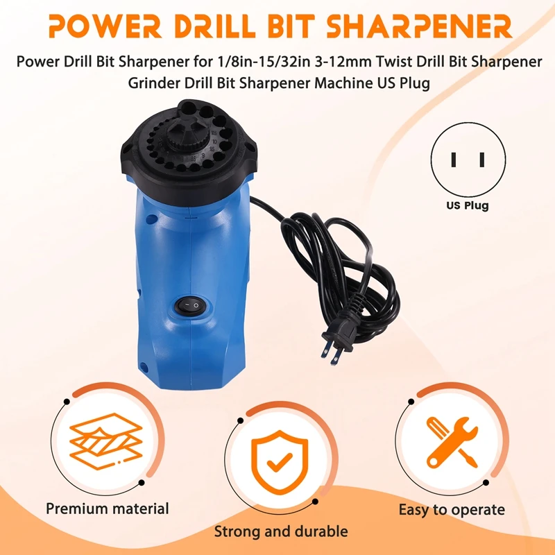 Power Drill Bit Sharpener For 1/8''- 15/32'' 3-12Mm Twist Drill Bit Sharpener Grinder Drill Bit Sharpener Machine US Plug