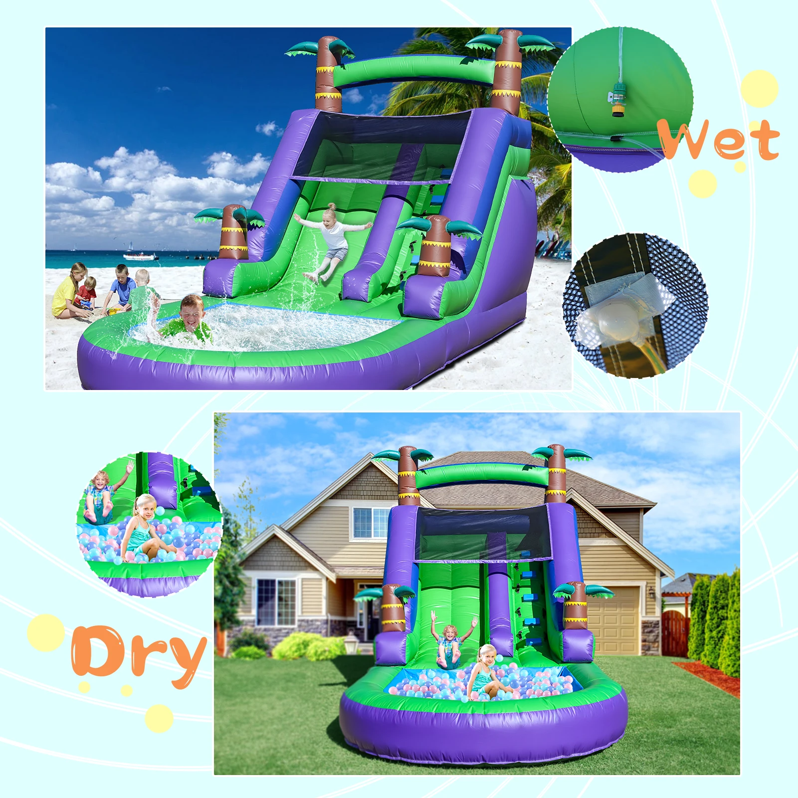 Maison gonflable géante commerciale en PVC, toboggan aquatique Tropical pour fête d'enfants, aire de jeux pour enfants, jouets pour enfants