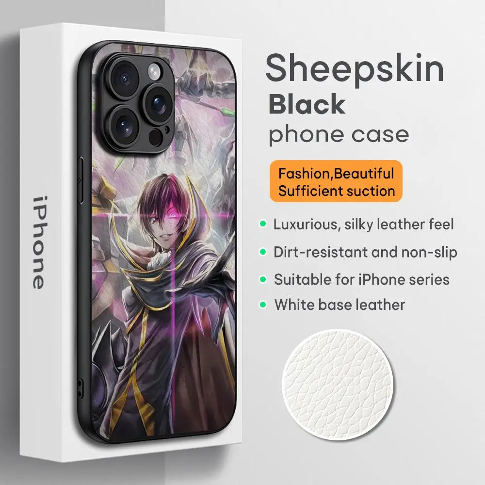 Code geass Classic Anime pattern Phone Case For iPhone 16 15 14 13 12 11 Plus Pro Max Limited Black hard case Sheepskin