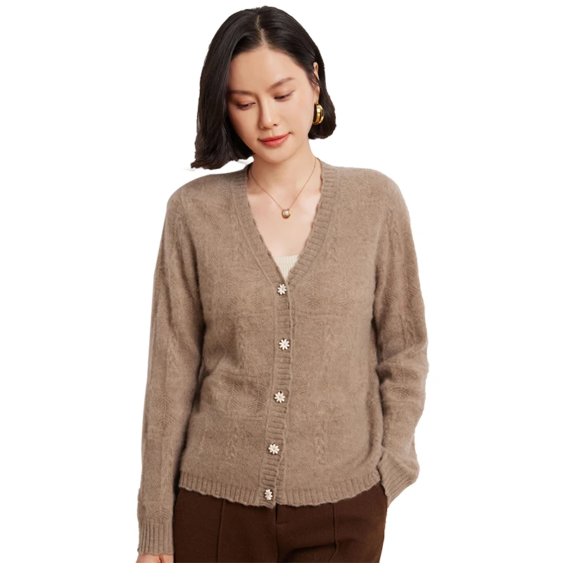 

Удобный мягкий кардиган из 100% мериносовой шерсти, свитер, женский трикотаж с v-образным вырезом и длинными рукавами, базовая элегантная теплая модная одежда, топы