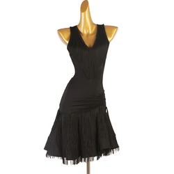 Samba Orange Sexy dress Latin Dance dress V-neck White Black Sleeveless Elegant Party Dress 2024 Tassel Prom Costume
