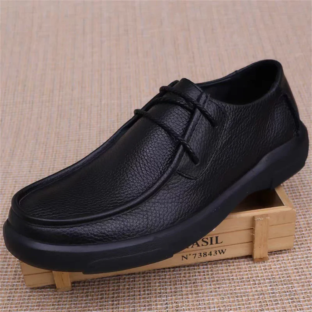 Summer British Style Business Leather Shoes Breathable Round Toe Trendy Thick Sole Soft Leather Lace Up Single Shoes for Men