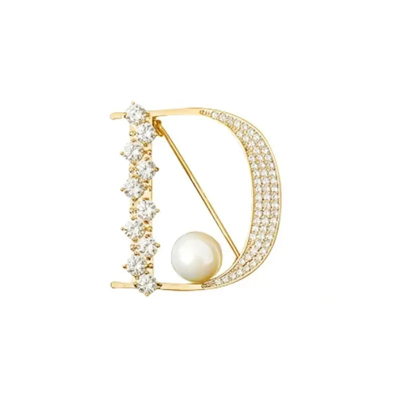 بروش حرف D كريستالي للنساء، بروش لؤلؤ عتيق راقي وأنيق، مشبك وشاح حريري