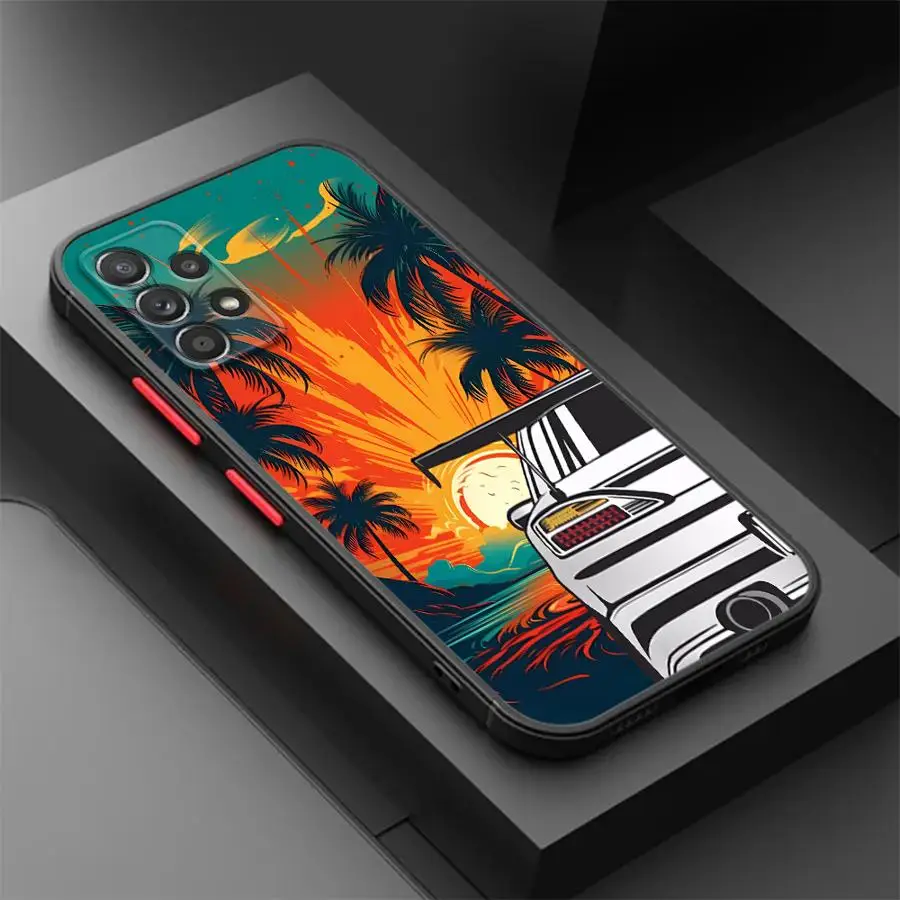 Car Beach Sunset Phone Case for Samsung Galaxy A54 A53 A13 A35 A14 A25 A32 A55 A34 A24 A52 Shockproof Matte Cover