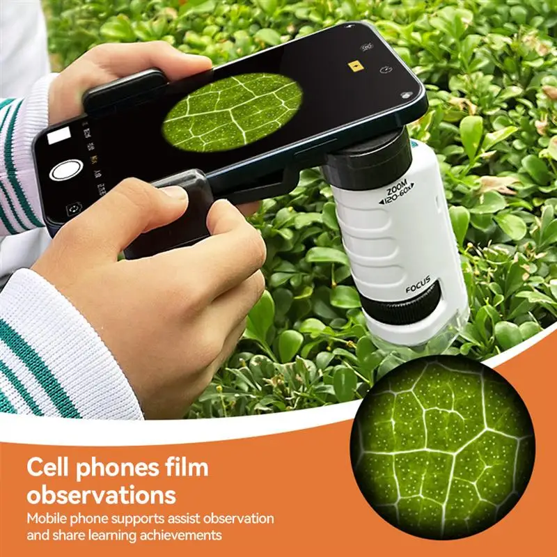 Educational Portable Pocket Microscope with LED Light3 In 1 Microscope Kit 60-120X Kids for Laboratory Home School Science