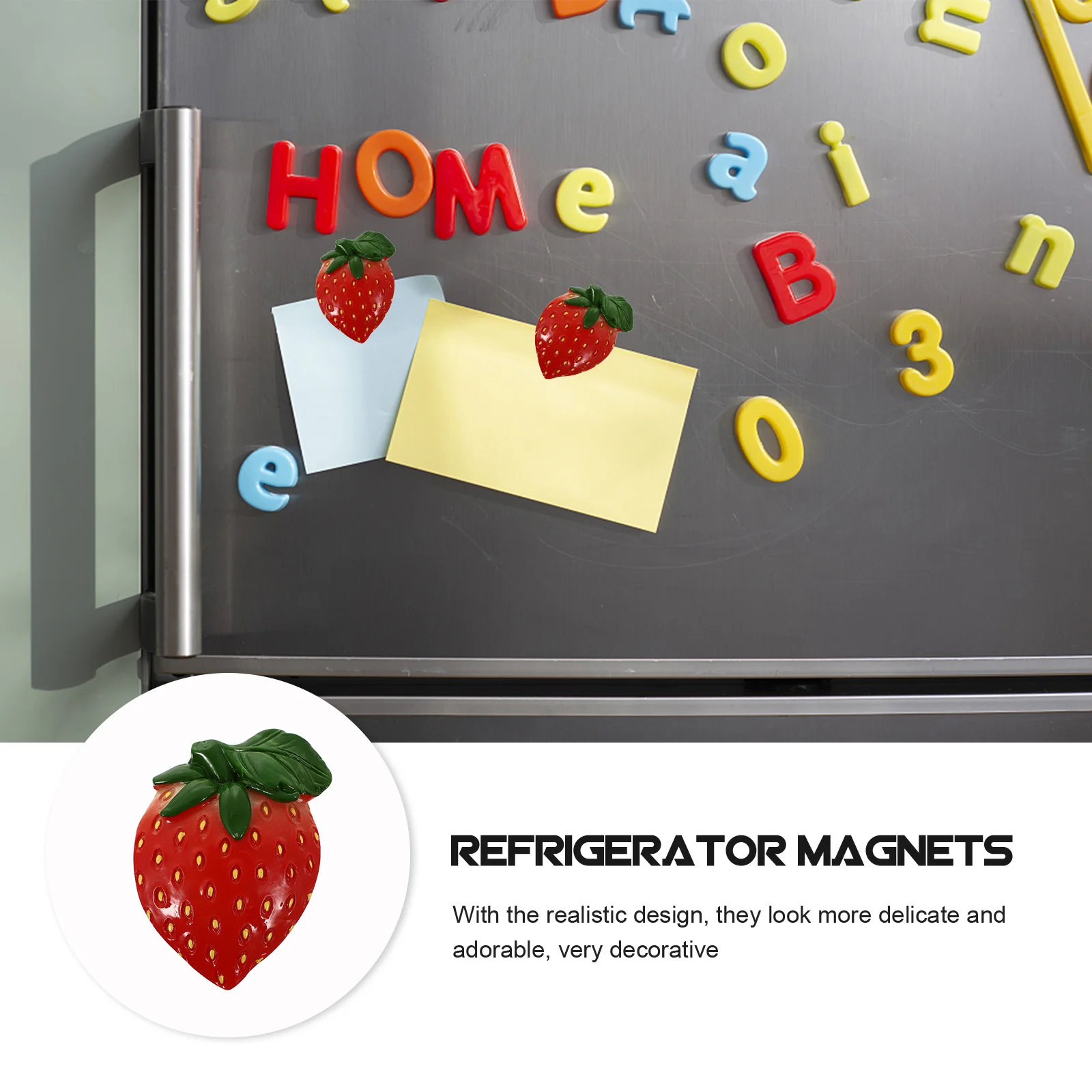 

2Pcs Resin Strawberry Refrigerator Magnets Mini Fridge Stickers Kitchen Magnetic Food Decor Ornament Fridge Stickers