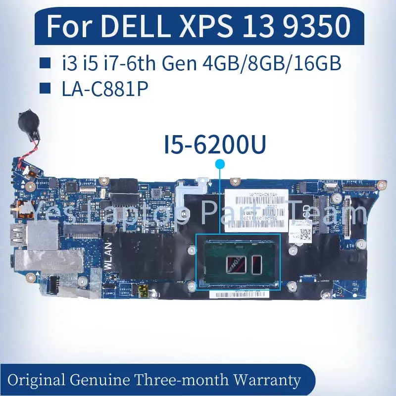 Imagem -02 - Placa-mãe para Dell Xps P54g 9350 4g 8g 16g Placa-mãe Laptop i3 i5 i7 La-c881p Cn076f9t 076f9t 76f9t Novo