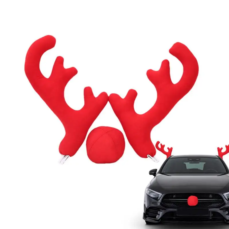 Christmas Antler Car Decorations set Reindeer Antlers & Nose Car Kit Large Reindeer Christmas Decor Ornaments