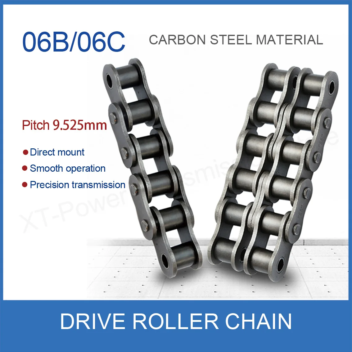 

1.5Meter 06B 06C Carbon Steel Roller Chain Pitch 9.525mm Full/half Buckle Links Single/Double Row Industrial Transmission Chain