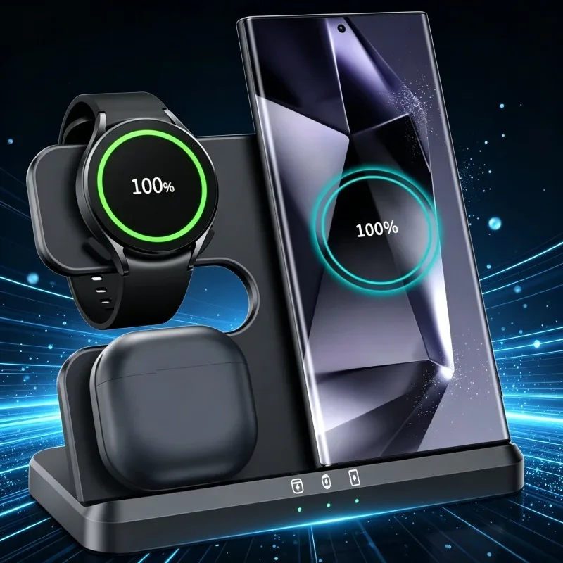

3 in 1 Wireless Charging Station Fast Charger Stand for Samsung Galaxy S25 Ultra Z Fold Flip Watch Buds All Android Smartphones