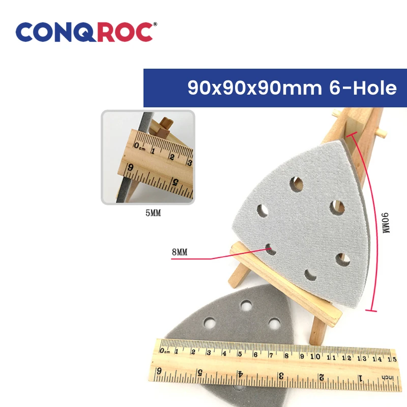 90x90x90mm 6-Hole Triangle Sponge Sanding Pads Silicon Carbide Hook & Loop for Dry and Wet Sanding 25-Piece Grit P300400~3000