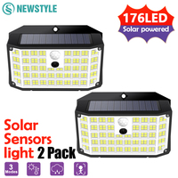 176 LED Solar Lights Outdoor Waterproof Motion Sensor Solar Powered Flood Lights Security Wall Lights  3 Modes Yard Deck Garden