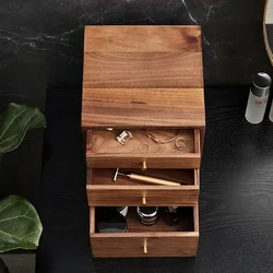 Black Walnut 3-Layer Dustproof Drawer Storage Living Room Cabinet Nordic Makeup Organizer Stackable Desktop Cupboard
