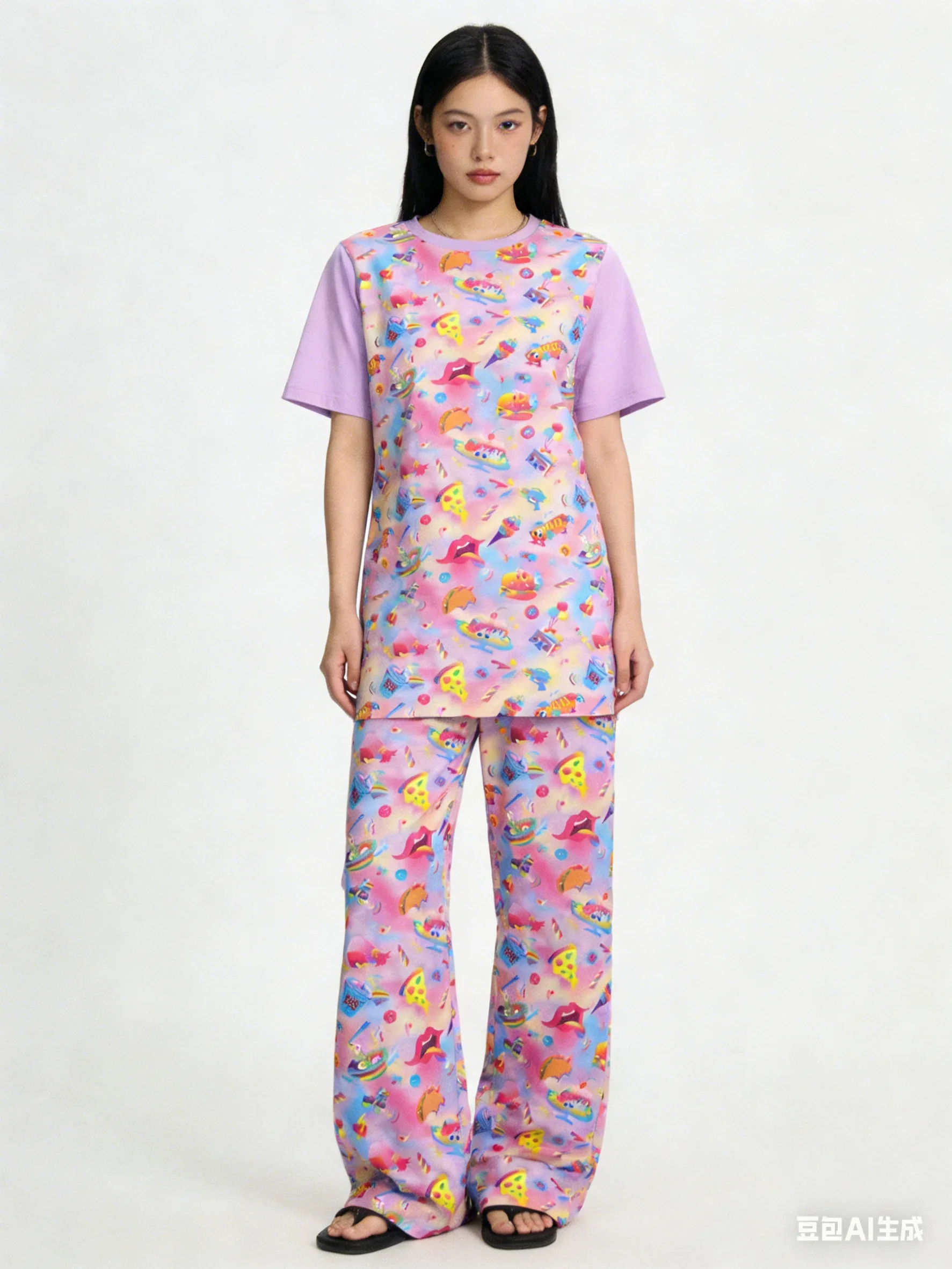 Spilled Paint Palette Bestie Outfit Pick, Harajuku-style Dopamine Colorful Graffiti 3D Print Short-sleeve and Long Pants Set