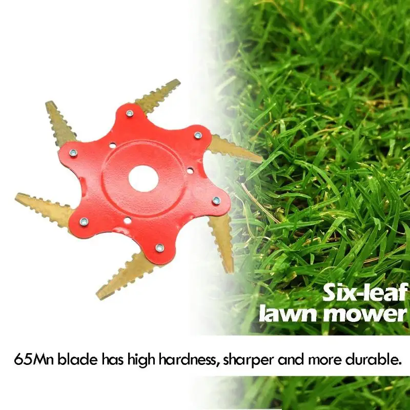 65Mn Golden 6-Blade Lawn Mower Cutter Head- Universal Multi-Purpose Brush Cutter Attachment for Grass