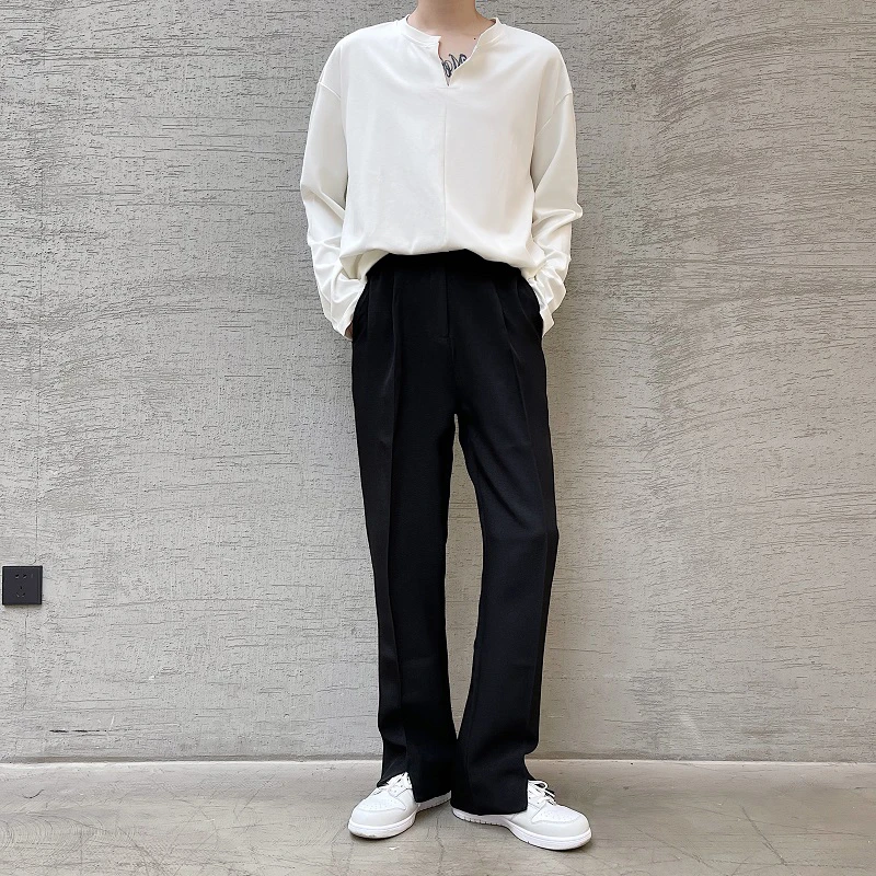 LUZHEN 2024 Autumn New Fashion Solid Color Leg Split Design Casual Suit Pants Men\'s Handsome Korean Trendy Male Trousers LZ3053