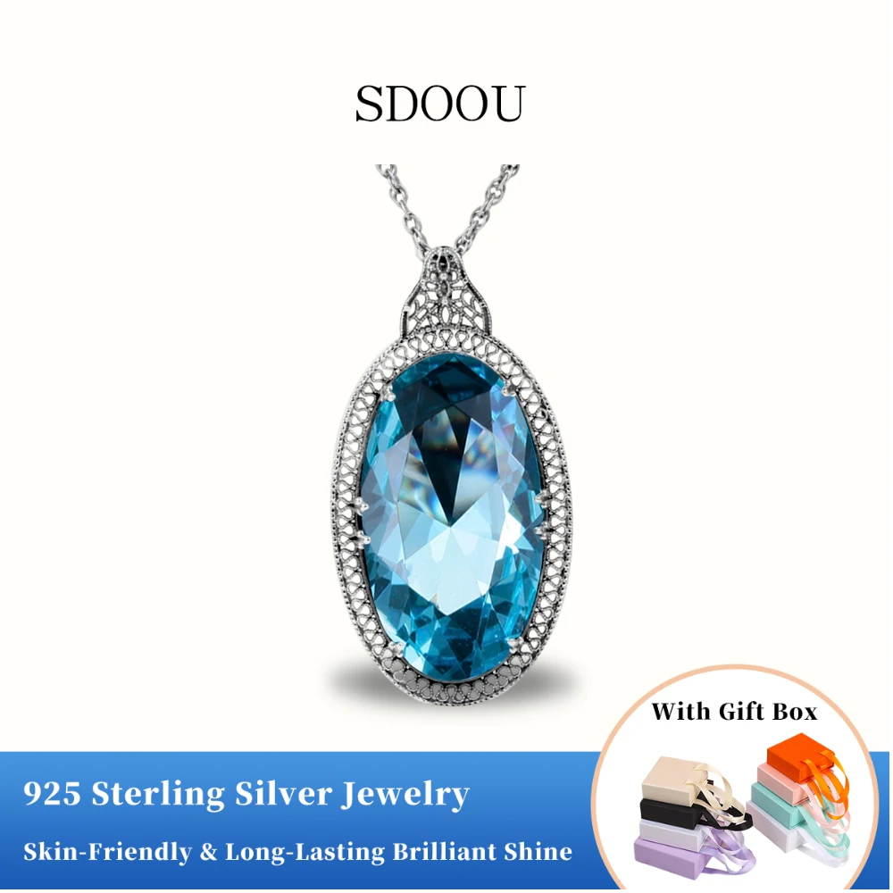 

SDOOU Sterling Silver 925 Oval Emerald Gemstone Pendant Necklace Chain For Lady Gift Wedding Engagement Party Jewelry 2026 New