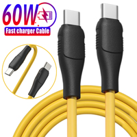 60W Type C Yellow Cable USB C Fast Charging Charger Wire Cord Mobile Phone Cables for Macbook IPad Samsung Xiaomi Huawei Redmi