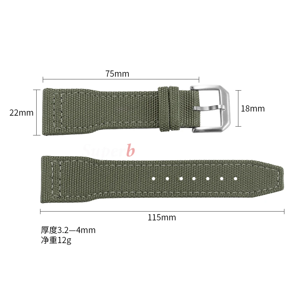 Pasek do zegarka z nylonu i płótna 20mm 21mm 22mm do IWC Pilot, wodoodporny męski sportowy zielony pasek zamienny bransoleta do zegarka