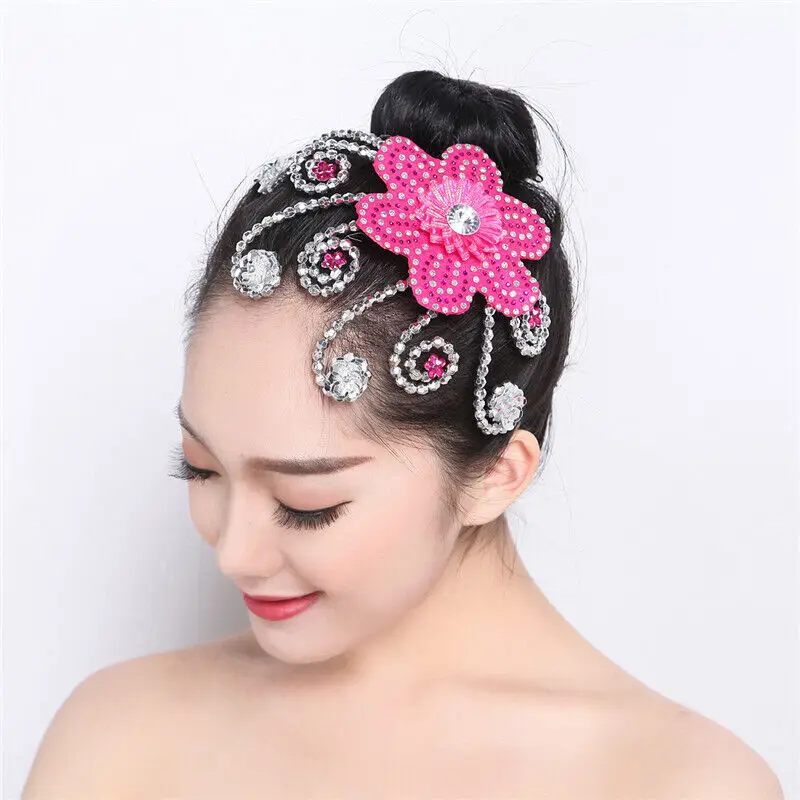 Dance Headdress Performance Kids Tiara Headpiece Multi-Color Hair Accessories Crystal Flowers Headband Bridal Hair Jewelry